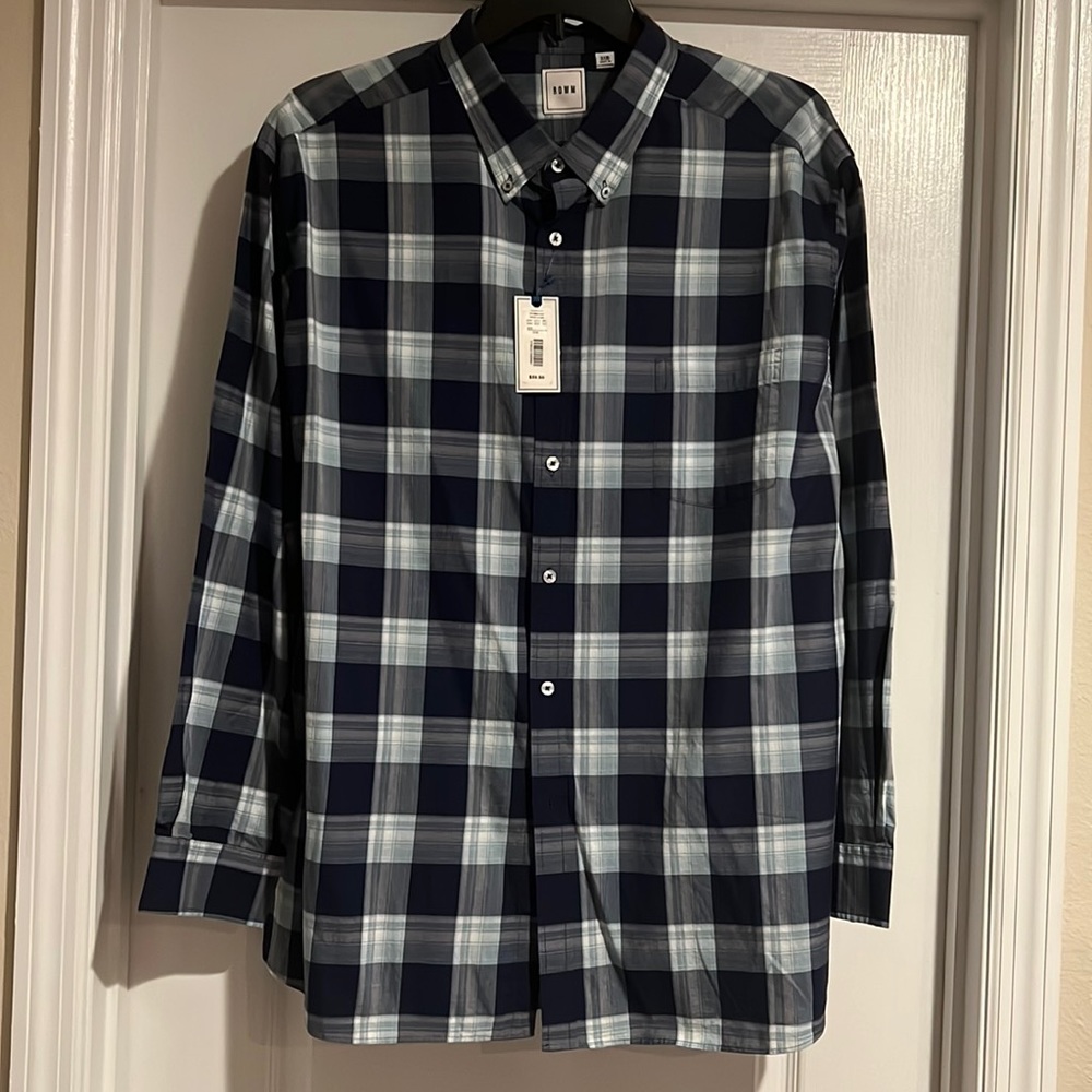 ROWM Light blue dark Blue plaid button down shirt. 3XB. Brand new with tags.